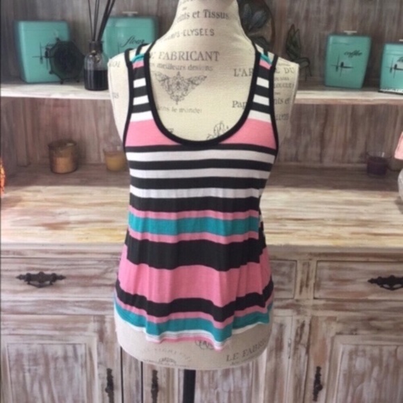 NWOT “After 8” cageback striped tank top - Picture 1 of 2
